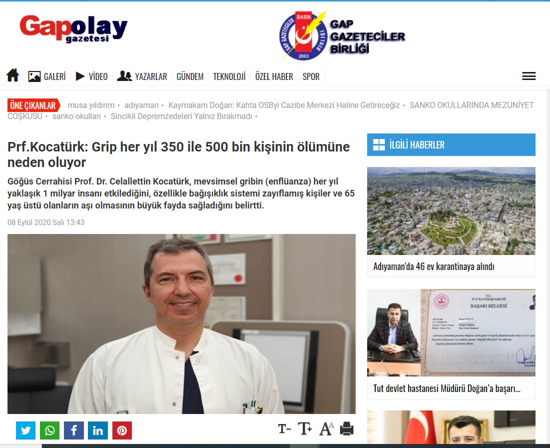 Prf.Kocatürk: Grip her yıl 350 ile 500 bin kişinin ölümüne neden oluyor